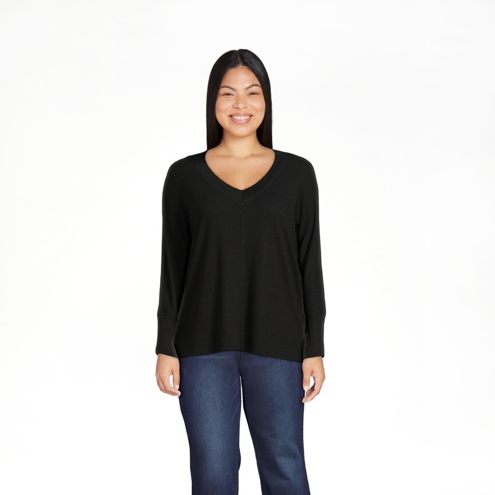 Terra & Sky Black Basic Long Sleeve Shirt Light Sweater Women’s Plus Size 0X 14W